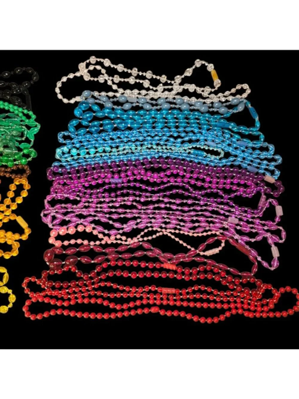 VTG Plastic Beaded Necklaces Lucite 60s 70s Doubloon Krewe Atlas 42 Pcs Rainbow